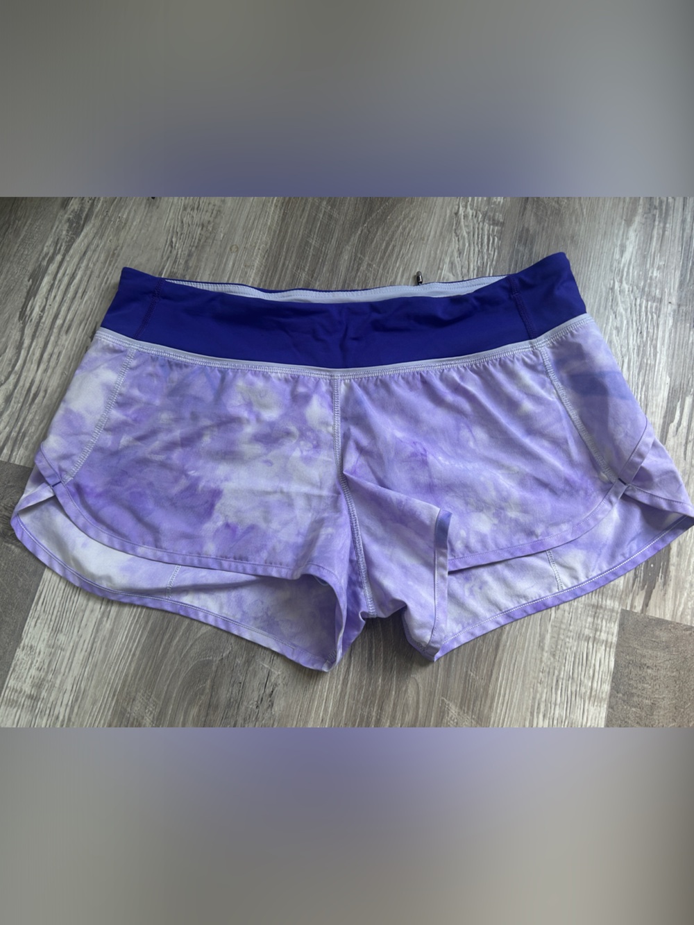 lululemon athletica Lavender Tie-Dye Running Shorts with Deep Purple Waistband